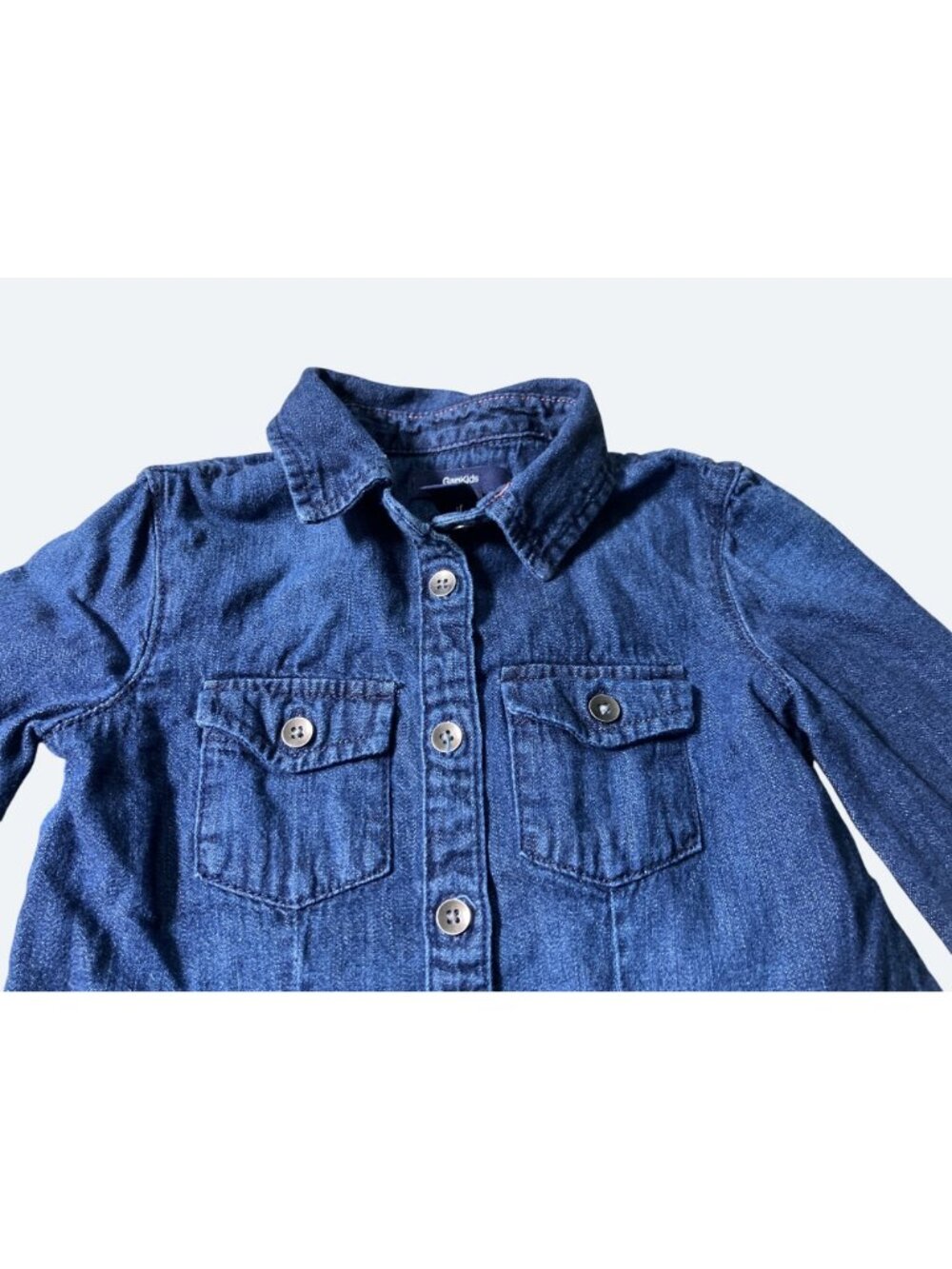 Denim Button Up Shirt For Girls XS 4-5 Years 100% Cotton Dark Blue - Picture 2 of 12